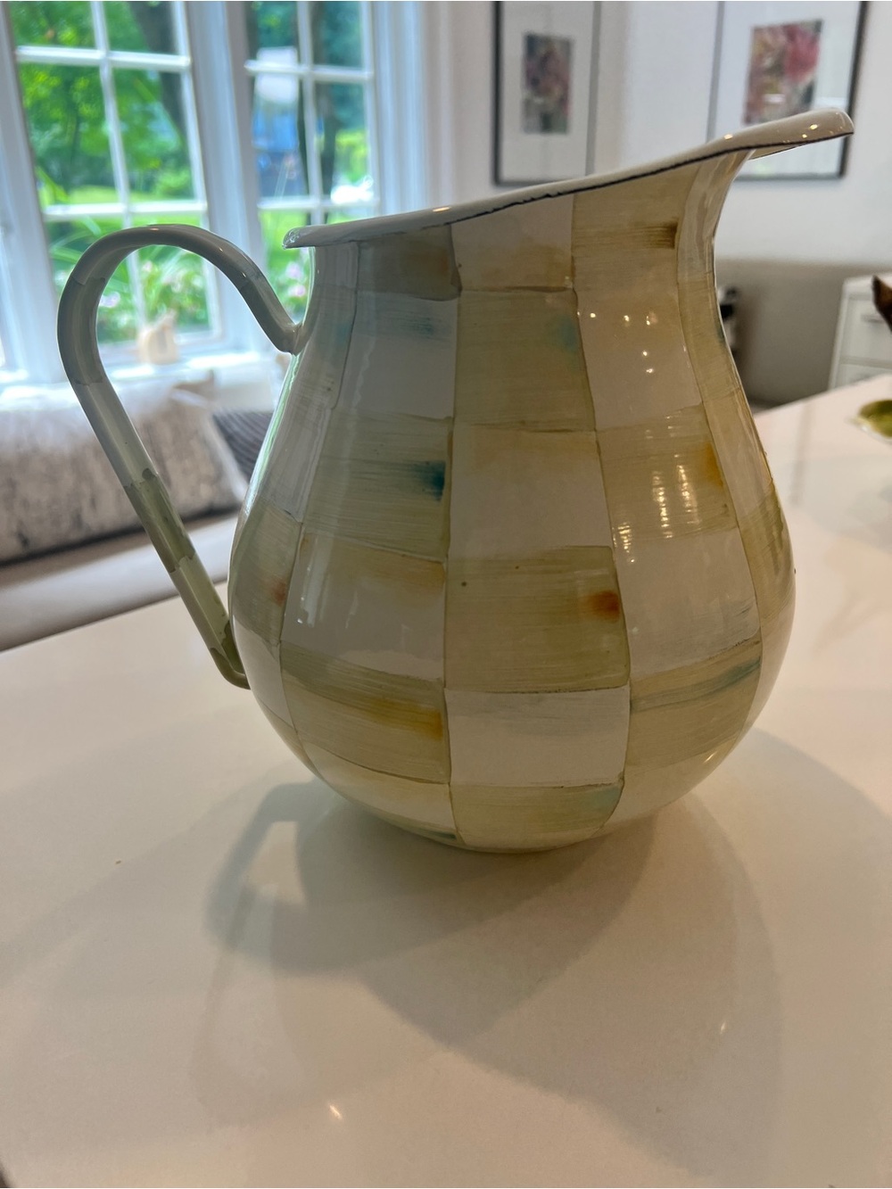 Mackenzie-Childs Checkered Ceramic Pitcher in Cream and Pale Green - Picture 3 of 8